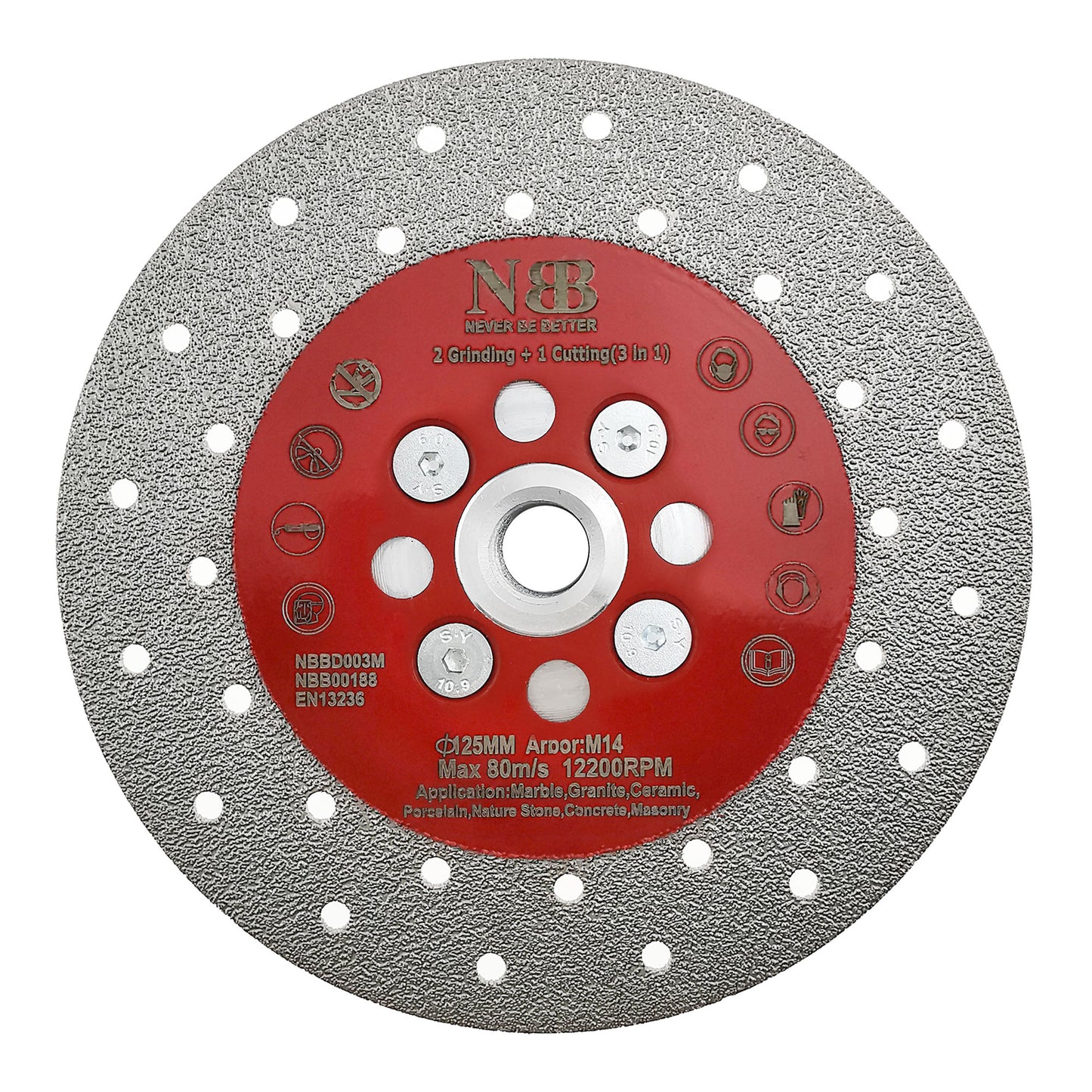 NBB Disco de diamante soldado sierra de diamante corte y rectificado 3 en 1molienda y corte en granito mármol azulejos cerámica porcelana piedra Metal Vidrio seco M14 para amoladora angular(Grueso)