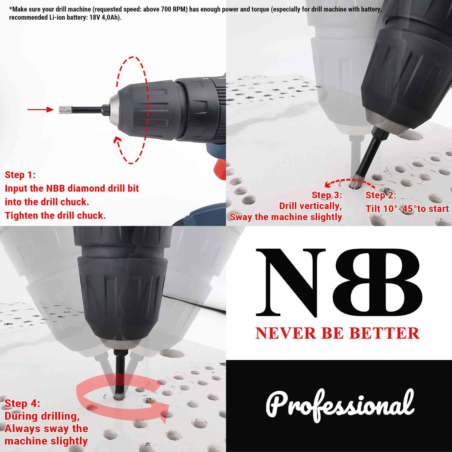 NBB Brocas de diamante con vástago hexagonal,corona diamante para taladrar en seco en porcelana, cerámica, baldosas, granito, azulejo, meyor en húmedo, en taladros de cable o sin cable (2pcs)