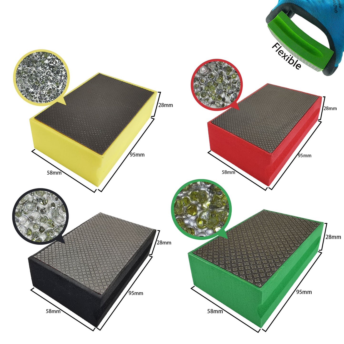 NBB Almohadilla diamantada para lijar y pulir, bloques diamante de lijado/pulido, almohadillas a mano de diamante con respaldo de espuma para moliendar granito, mármol, piedra